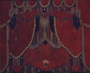 Pääverhon suunnittelu M. Lermontovin teatterinäytelmään The Masquerade, 1917 tekijältä Aleksandr Jakovlevic Golovin