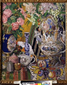 ""Asetelma kukilla ja posliinilla"" Aleksanteri Jakovlevich Golovinin maalaus (Aleksandri Golovin) (1863-1930) 1915 Valtion Tretjakovin galleria, Moskova tekijältä Aleksandr Jakovlevic Golovin