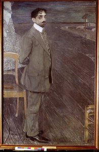 Runoilija Mikhail Kuzminin (1875-1936) muotokuva (runoilija M. Kuzminin muotokuva). Aleksanteri Jakovlevich Golovinin (1863-1930) työ, tempera ja pastelli kankaalle tekijältä Aleksandr Jakovlevic Golovin