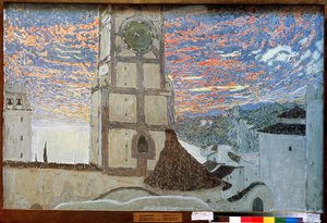 Sisilian kylä, Molièren lavastus Dom Juanille, 1910 (tempera kankaalle) tekijältä Aleksandr Jakovlevic Golovin