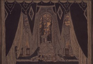 Lavasuunnittelu näytelmään Don Juan, J.-B. Molliére, 1910 tekijältä Aleksandr Jakovlevic Golovin