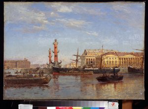 Näkymä Pietariin Nevasta. (Näkymä Pietariin Nevasta). Alexander Karlovich Beggrovin (1841-1914) maalaus. Öljy kankaalle, 46 x 65 cm