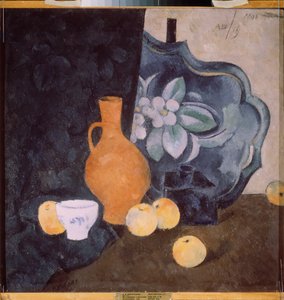 Asetelma keltaisella kannulla ja valkoisella kulholla - Aleksanteri Vasiljevitš Shevchenkon (Aleksandri Tševtšenko) (1883-1948) teos, öljy pahville - venäläistä taidetta