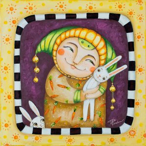 Hymyilevä hahmo ja puput tekijältä Aleksandra Paranchenko