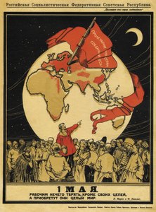 1 päivä toukokuuta. Työläisillä ei ole mitään menetettävää, mutta heillä on koko maailma voitettavana - Apsit, Aleksanteri Petrovitš (1880-1944) - 1919 - Värilitografia - 95x71 - Venäjän valtionkirjasto, Moskova