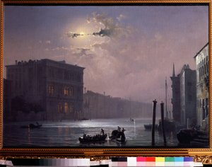 Canal Grand Venetsiassa (Italia (The Grand Canal in Venetsian). Maalaus: Aleksei Petrovitš Bogolyubov (Bogoliubov tai Bogolyubov) (1824-1896). Öljy kankaalle, vuoden 1854 jälkeen, 63,8 x 90,5 cm, venäläinen taide. Valtio V. Tropinin Museo, Moskova. tekijältä Aleksei Petrovich Bogolyubov