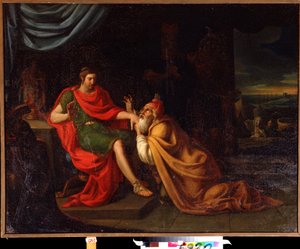 Príam i Aquil·les. Escena amb personatges de la guerra de Troia. Pintura d