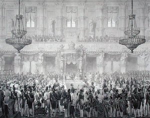 Valtiojuhla Ferdinand I:n (1793-1875) kruunajaisten kunniaksi tekijältä Alessandro (after) Sanquirico