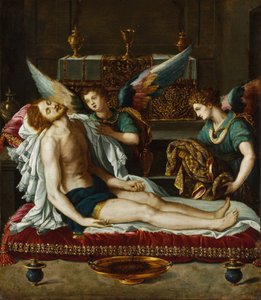 Le Corps du Christ oint par deux anges - Kahden enkelin voitelema Kristuksen ruumis - Allori, Alessandro (1535-1607) - noin 1593 - Öljy kuparille - 45x39 - Szepmuveszeti Muzeum, Budapest tekijältä Alessandro Allori