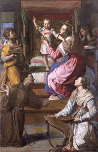 Neitsyt ja lapsi sekä pyhimykset Franciscus ja Lucy tekijältä Alessandro Allori