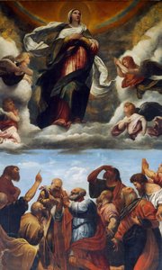 Olettamus, alttaritaulu (öljy puulle tekijältä Alessandro Bonvicino Moretto