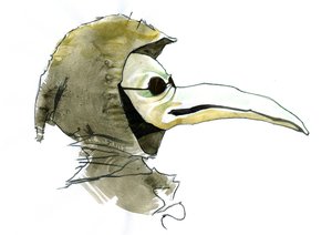 Ruttolääkäri, jolla oli nokkamainen maski, joka oli täytetty aromaattisilla esineillä tekijältä Alessandro Lonati