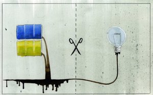 Puhtaan energian ja fossiilisten polttoaineiden allegorinen esitys Kuvitus: Alessandro Lonati tekijältä Alessandro Lonati