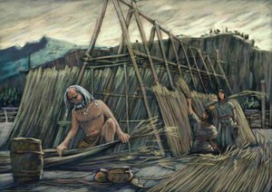 Palafitte-talojen, esihistoriallisten talojen rakentaminen. tekijältä Alessandro Lonati