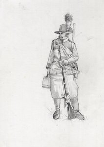 Ensimmäinen valtakunta (1804-1814 ja 1815): Itävalta-Unkarin armeijan (Itävalta-Unkarin) sotilas, pioneerisapeur (tai pioneeri). Piirustus Alessandro Lonati tekijältä Alessandro Lonati