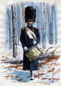 Ensimmäinen valtakunta (1804-1814 ja 1815): Suuren Napoleonin armeijan sotilas, Ranskan keisarillisen kaartin kranadiereiden rumpu vaipassa tekijältä Alessandro Lonati
