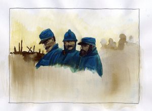 Ensimmäinen maailmansota: Ranskalaiset sotilaat ensimmäisen maailmansodan aikana Alessandro Lonatin väripiirustus tekijältä Alessandro Lonati