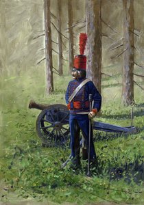 Ensimmäinen valtakunta: vallankumouksellisen tykistön jäsen lähellä sen tykkiä. Piirustus Alessandro Lonati tekijältä Alessandro Lonati