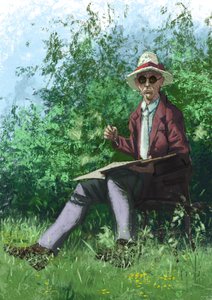 Hermann Hessen maalaus puutarhassa tekijältä Alessandro Lonati