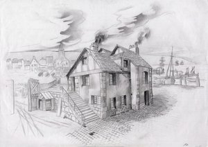 Talo kylässä lähellä satamaa Ranskassa 1800-luvulla. tekijältä Alessandro Lonati