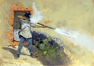 Italialainen kampanja: itävaltalainen jalkaväki avasi tulen Solferinon taistelussa Itävaltalaisen Francois-Joseph (Francois Joseph) I:n Itävalta-Unkarin imperiumin ja Napoleon III:n ja Victor Emmanuel II:n (Victor-Emmanu) Ranskan ja Sardinian välisen liitt tekijältä Alessandro Lonati