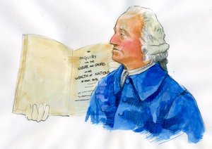 Adam Smithin (1723-1780) muotokuva skotlantilainen filosofi ja taloustieteilijä (Skotlannin moraalifilosofin, poliittisen taloustieteen edelläkävijän Adam Smithin muotokuva) tekijältä Alessandro Lonati
