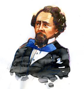 Charles Dickensin (1812-1870) muotokuva englantilainen kirjailija (Englannin kirjailijan ja yhteiskuntakriitikon Charles Dickensin muotokuva) tekijältä Alessandro Lonati