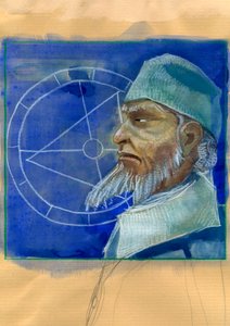 Michel de Notre Damen (Nostradamus) muotokuva englantilaisen astrologin muotokuva - Nostradamuksen, Michel de Notre Damen (1503-1566) astrologin ja lääkärin francaisin muotokuva Kuvitus: Alessandro Lonati tekijältä Alessandro Lonati