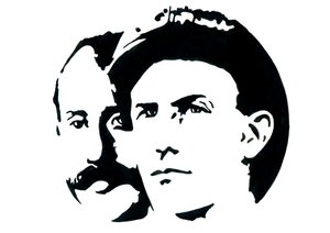 Orvillen (1871-1948) ja Wilbur Wrightin (1867-1912) muotokuva amerikkalaisista ilmailun pioneereista (Wrightin veljekset, Orville ja Wilbur amerikkalaiset veljet, keksijät ja ilmailun pioneerit) tekijältä Alessandro Lonati