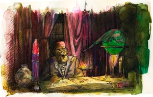 Ranskalaisen alkemistin Nicolas Flamelin (1330-1418) muotokuva. 2012 tekijältä Alessandro Lonati