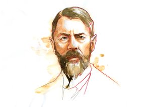 Muotokuva saksalaisesta sosiologista Max Weberistä (1864 - 1920) (Max Weber, saksalainen sosiologi, filosofi, juristi ja poliittinen ekonomisti) tekijältä Alessandro Lonati