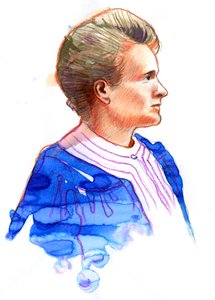 Fyysikko Marie Curien muotokuva (Marie Curie (1867-1934), puolalainen ranskalainen fyysikko) tekijältä Alessandro Lonati