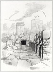 Rooman aikakauden rauniot Roomassa, Forum (foro romano) Alessandro Lonatin piirustus. tekijältä Alessandro Lonati