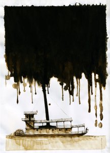 Höyrylaivakuva Joseph Conradin uudesta "" Pimeyden sydämessä" -kappaleesta. 2012 tekijältä Alessandro Lonati