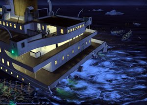 Näkymä transatlanttisesta linja-autosta Titanic uppoamishetkellä 14. ja 15. huhtikuuta 1912. Kuvitus: Alesandro Lonati. 2010 tekijältä Alessandro Lonati