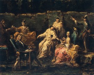 Yksityiskohta viihteestä Albaron puutarhassa tekijältä Alessandro Magnasco