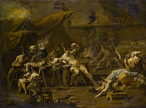Pulcinellan ja Colombinan ateria, noin 1725-1730.