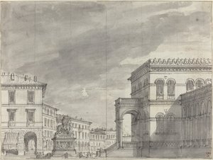 Piazza, jossa on ratsastusmonumentti ja palatsi tekijältä Alessandro Sanquirico