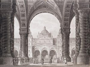Peter Winterin Opera seria I due Valdomiri -teatterin lavastus. Teatro alla Scala, 1818. tekijältä Alessandro Sanquirico