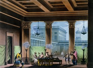 Triclinium, Jules Ferrarion teoksesta "Le Costume Ancien et Moderne", n. 1820 tekijältä Alessandro Sanquirico