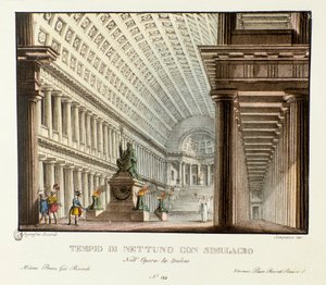 Näkymä Neptunuksen temppelistä Scenografia säveltäjä Niccolo Vito Piccinnin (tai Piccinin) lyyrisen tragedian "" Didone "" (Didon) (1783) esittämiseksi Metastasion (Metastase) oopperan jälkeen. Litografia in "" Maisemakeksintöjen kokoelma d tekijältä Alessandro Sanquirico