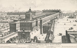 Paavin palatsi Quirinale-kukkulalla, joka tunnetaan myös nimellä Monte Cavallo, piirustus ja kaiverrus Alessandro Specchi (1668-1729), Italia tekijältä Alessandro Specchi