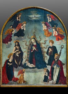 Madonna ja lapsi pyhien kanssa (öljy paneelissa) tekijältä Alessio & Scheggini Michele da Larciano (known as Graffione) (1470 85) Baldovinetti