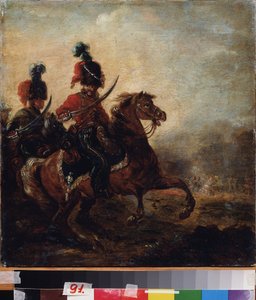 Ratsastajat. (Husaarirykmentti). Maalaus Alexander Osipovich Orlowski (1777-1832), öljy kankaalle