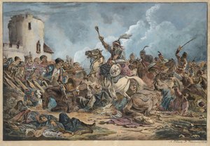Bataille entre les Georgiens et les tribus de montagne - Georgian ja vuoristoheimojen välinen taistelu - Orlowski (Orlovsky), Alexander Osipovich (1777-1832) - 1826 - Litografia, akvarelli - 54x77 - Yksityiskokoelma