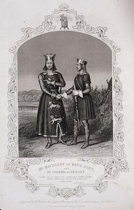 Mr Macready kuninkaana Johnina ja herra Cooper Hubertina, "King John" III näytös, kohtaus 3, kaiverrus George Hollis (1792-1842) pub. Kirjailija: John Tallis & Co. (litho) tekijältä Alexander (after) Reid