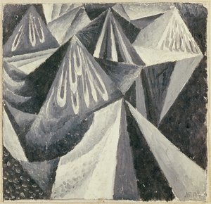 Kubo-futuristinen kompositio harmaalla ja valkoisella, 1916