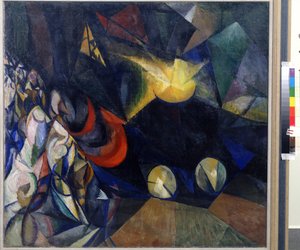 Höyrykone. Aleksanteri Konstantinovitš Bogomazovin (1880-1930) maalaus. Öljy kankaalle
