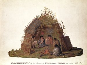 Tierra del Fuegon saaren asukkaat mökissään