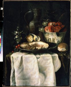 Aamiainen kinkulla (Aamiainen kinkulla). Alexandre Coosemansin maalaus (1627-1689)